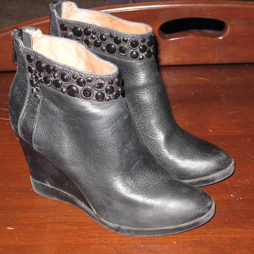 Donald Pliner Black Chez Wedge Rhinestone Booties
